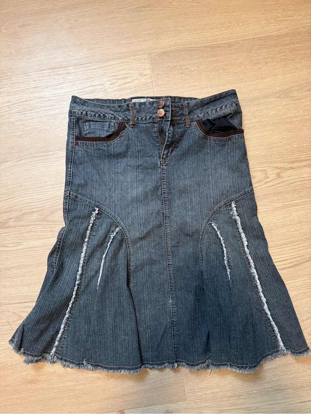 Jolt Dark Blue Striped Denim Skirt with Contrast Trim